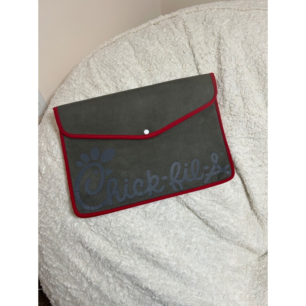 Chick fil A Soft Computer case Folder Document Organizer Gray Red Snap‎ Closure